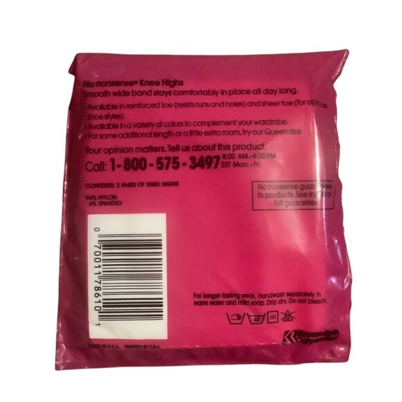 No Nonsense Knee Highs Reinforced Toe One Size Tan 2 Pairs 94% Nylon 6% Spandex - Picture 2 of 5